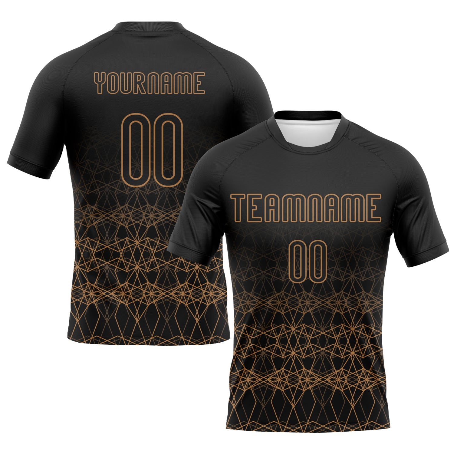 Custom Black Old Gold Geometric Shape Sublimation Volleyball Uniform Jersey - Main View