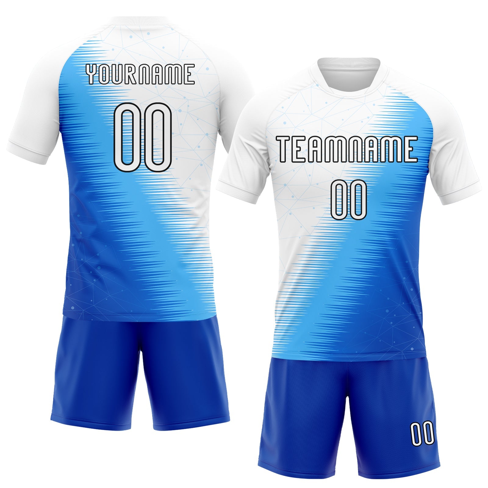 Custom Thunder Blue White-Black Geometric Shape And Lines Sublimation Volleyball Uniform Jersey view 2