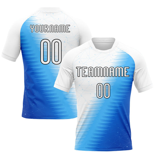Custom Thunder Blue White-Black Geometric Shape And Lines Sublimation Volleyball Uniform Jersey - Main View