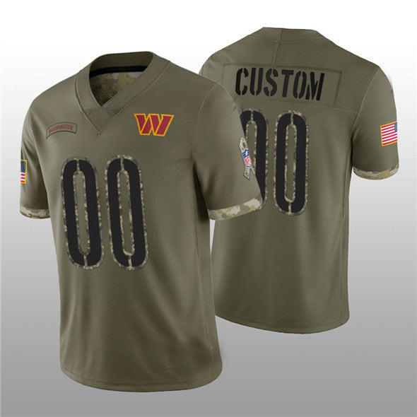 Custom W.Commanders ACTIVE PLAYER 2022 Olive Salute To Service Limited Stitched Jersey Football Jersey - Main View