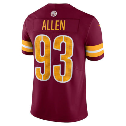 W.Commanders #93 Jonathan Allen Burgundy Vapor Limited Jersey Stitched American Football Jerseys - Main View