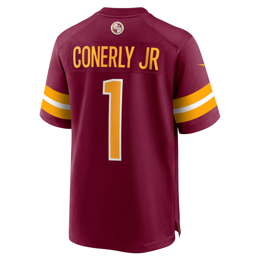 W.Commanders #1 Josh Conerly Jr. Burgundy 2025 Draft First Round Pick Game Stitched American Football Jerseys - Main View