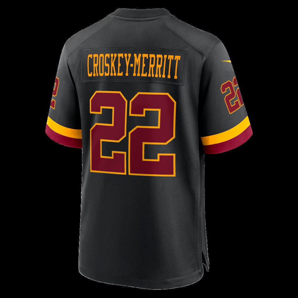 W.Commanders #22 Jacory Croskey-Merritt Black Hail Raiser Alternate Game Stitched Football American Jersey - Main View
