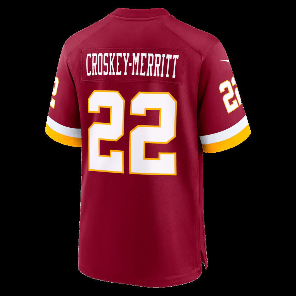 W.Commanders #22 Jacory Croskey-Merritt Burgundy Game Stitched Football American Jersey - Main View