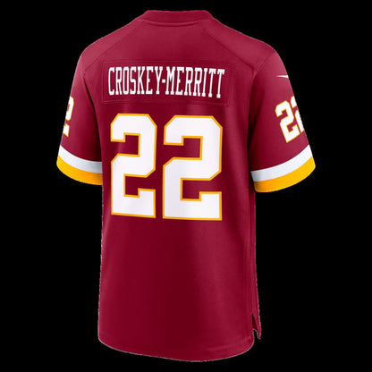 W.Commanders #22 Jacory Croskey-Merritt Burgundy Game Stitched Football American Jersey - Main View