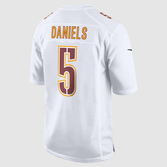 W.Commanders #5 Jayden Daniels Tundra White Fashion Stitched American Football Jerseys - Main View