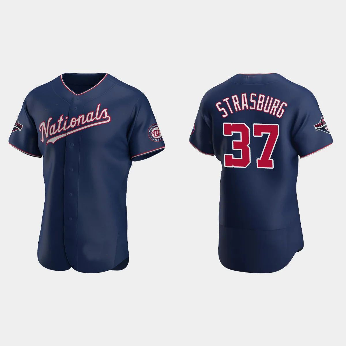 WASHINGTON NATIONALS #37 STEPHEN STRASBURG 2019 WORLD SERIES CHAMPIONS STEPHEN STRASBURG NAVY AUTHENTIC ALTERNATE JERSEY Baseball Jerseys - Main View