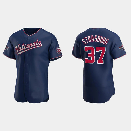 WASHINGTON NATIONALS #37 STEPHEN STRASBURG 2019 WORLD SERIES CHAMPIONS STEPHEN STRASBURG NAVY AUTHENTIC ALTERNATE JERSEY Baseball Jerseys - Main View