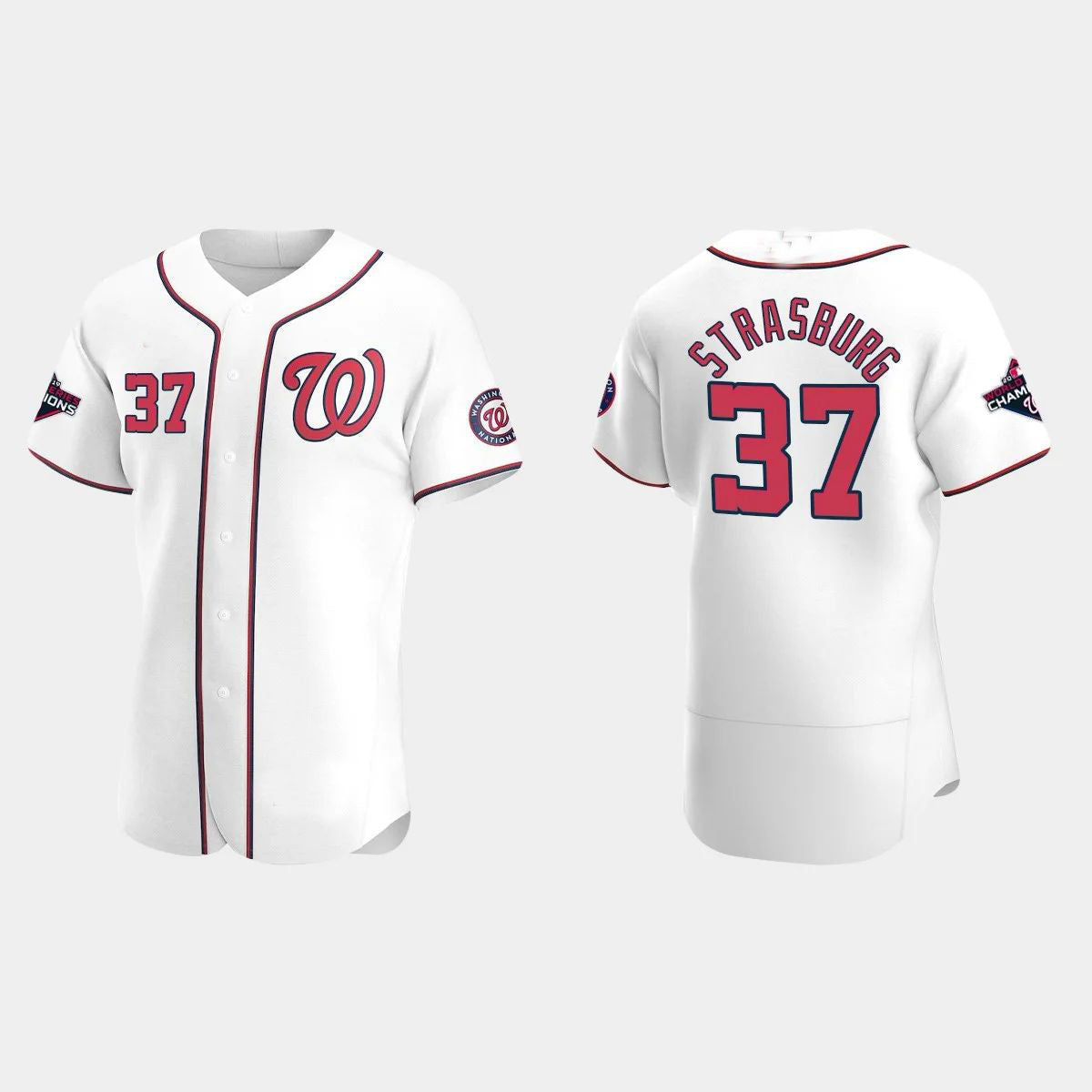 WASHINGTON NATIONALS #37 STEPHEN STRASBURG 2019 WORLD SERIES CHAMPIONS STEPHEN STRASBURG WHITE AUTHENTIC HOME JERSEY Baseball Jerseys - Main View