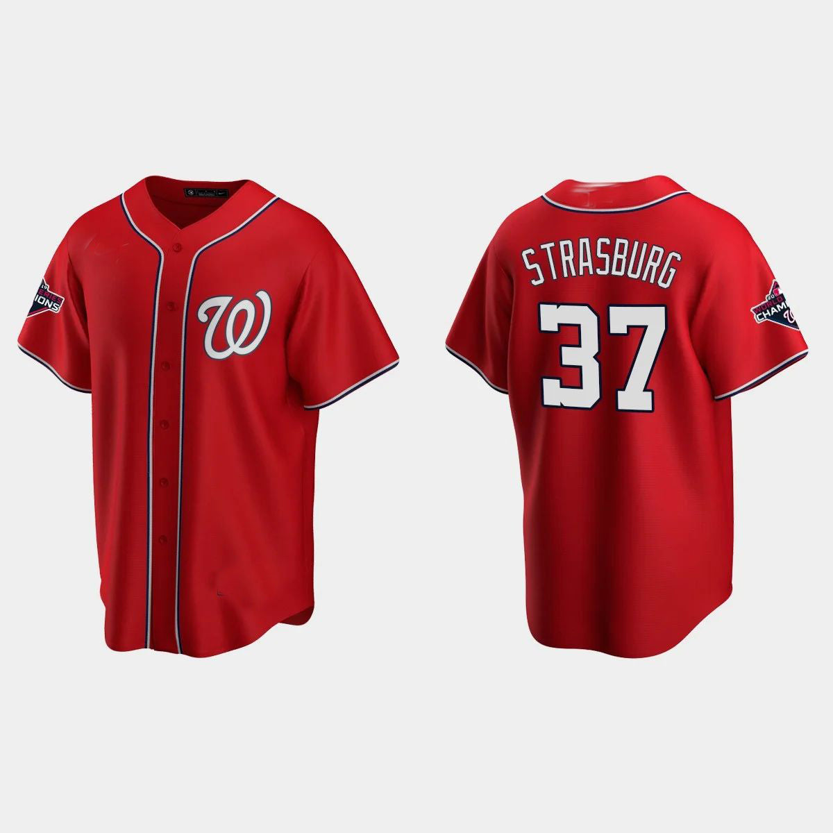 WASHINGTON NATIONALS #37 STEPHEN STRASBURG 2019 WORLD SERIES CHAMPIONS RED REPLICA ALTERNATE JERSEY Baseball Jerseys - Main View