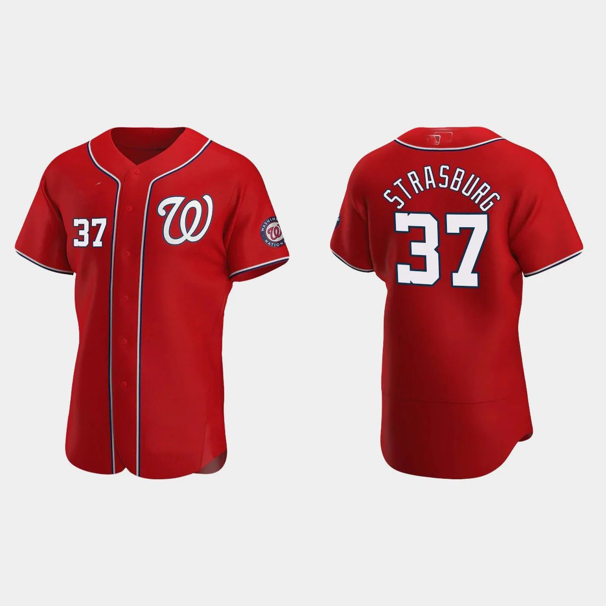 WASHINGTON NATIONALS #37 STEPHEN STRASBURG RED AUTHENTIC 2020 ALTERNATE JERSEY Baseball Jerseys - Main View