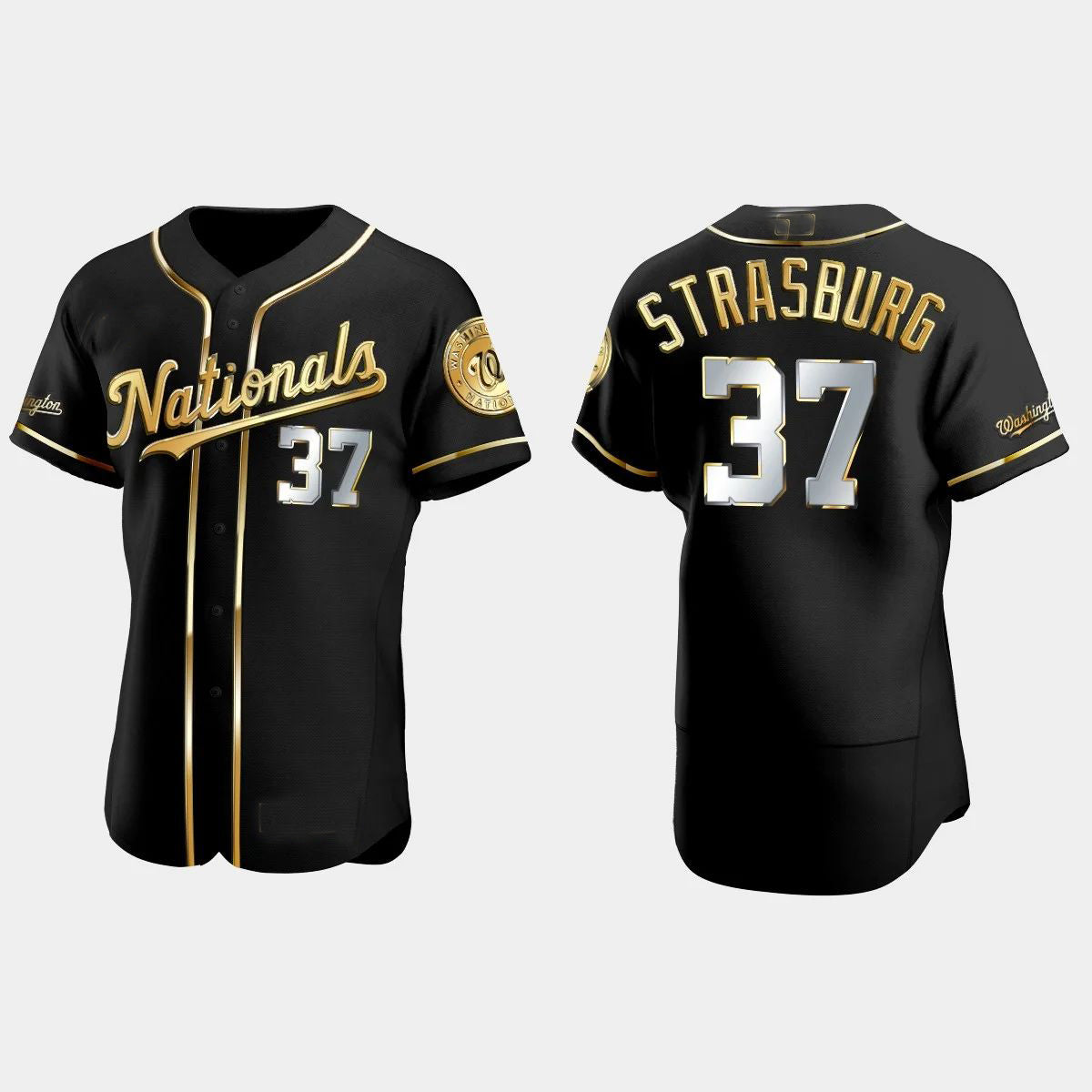 WASHINGTON NATIONALS #37 STEPHEN STRASBURG GOLD EDITION AUTHENTIC JERSEY ¨C BLACK Baseball Jerseys - Main View