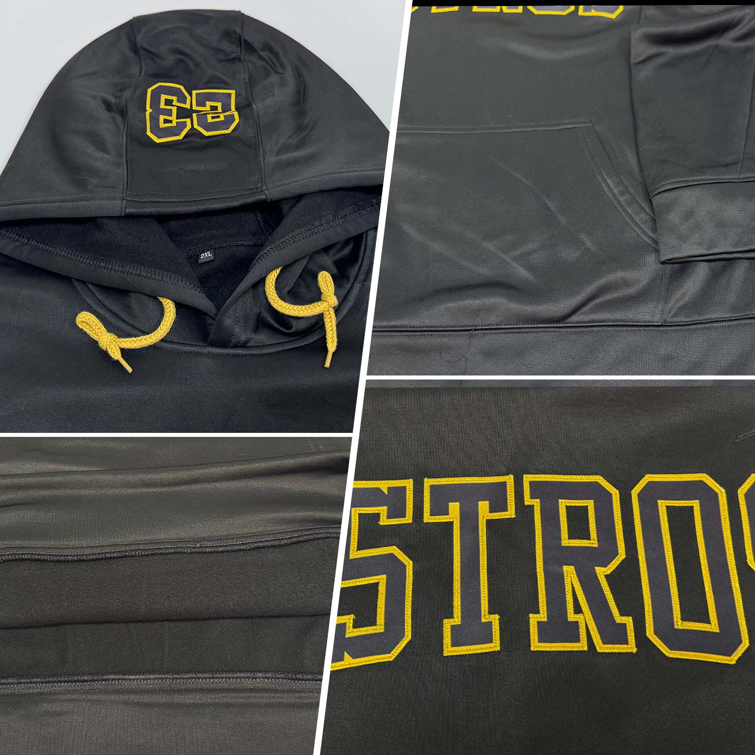 Custom Stitched Black Black-Old Gold Football Pullover Sweatshirt Hoodie view 2