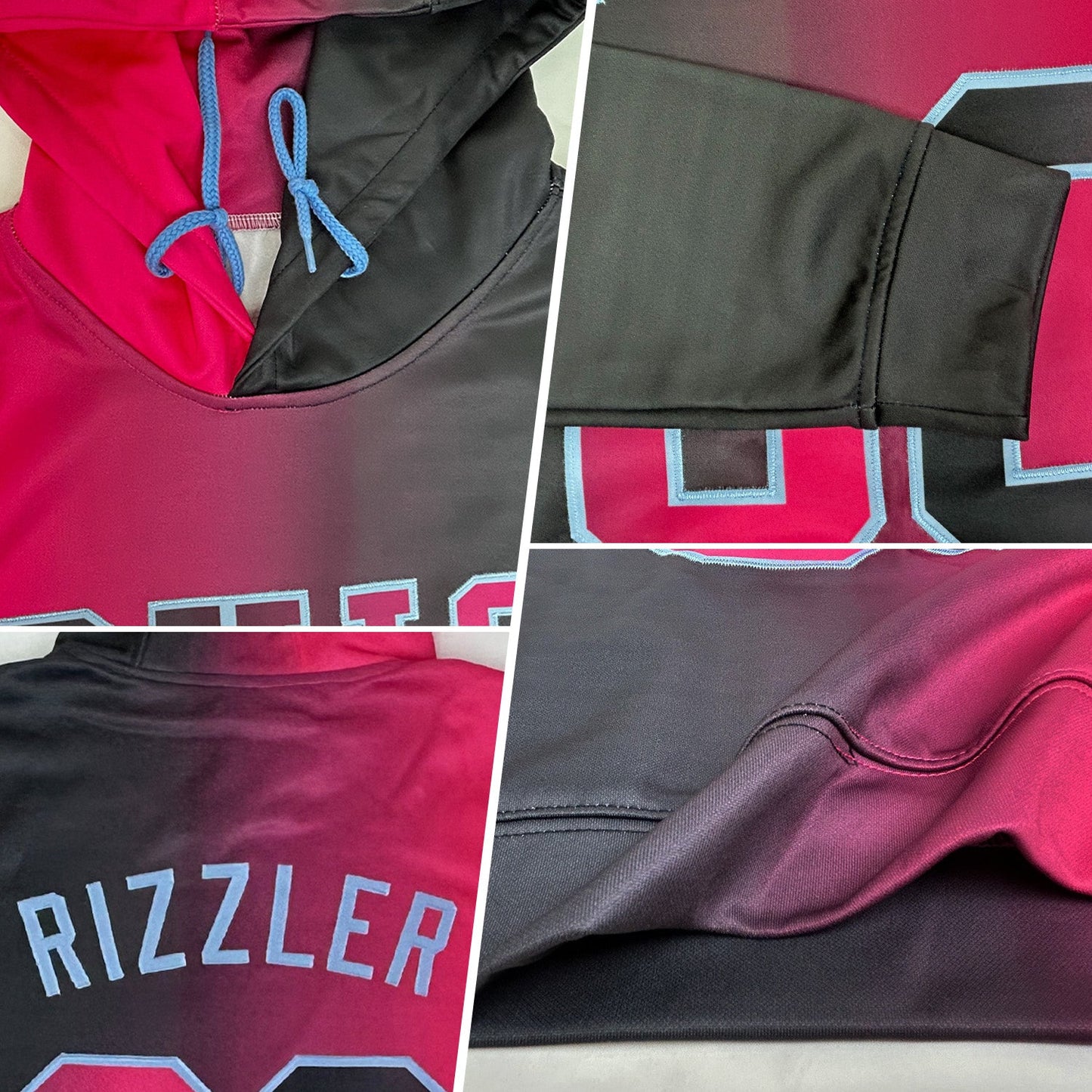 Custom Stitched Black Pink-Light Blue Gradient Fashion Sports Pullover Sweatshirt Hoodie view 2