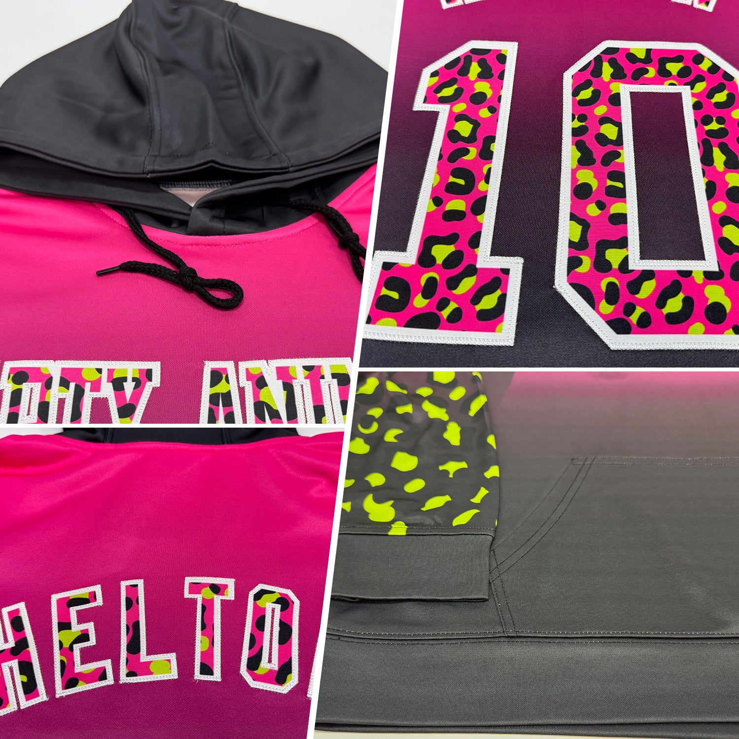 Custom Stitched Pink Black-White Fade Fashion Leopard Print Sports Pullover Sweatshirt Hoodie view 2