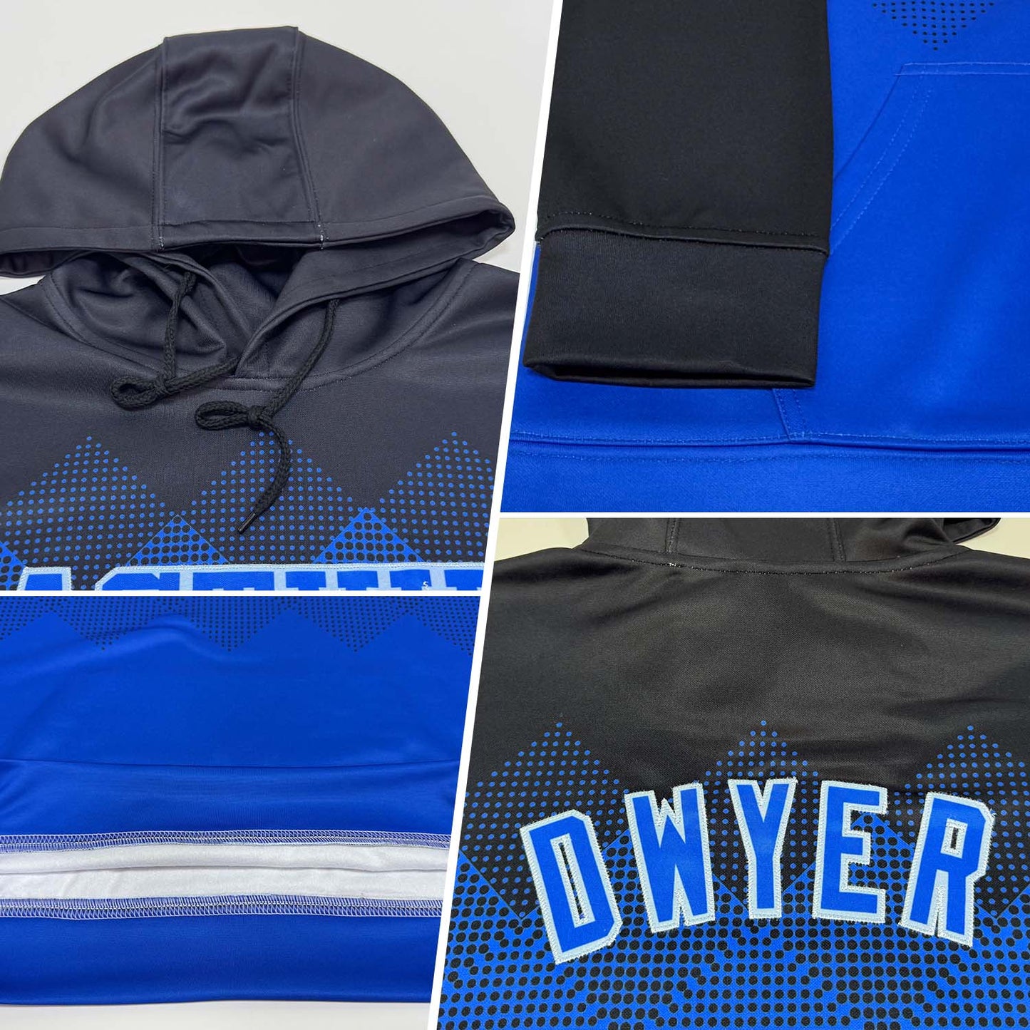 Custom Stitched Black Royal-Light Blue 3D Pattern Design Gradient Square Shape Sports Pullover Sweatshirt Hoodie view 2