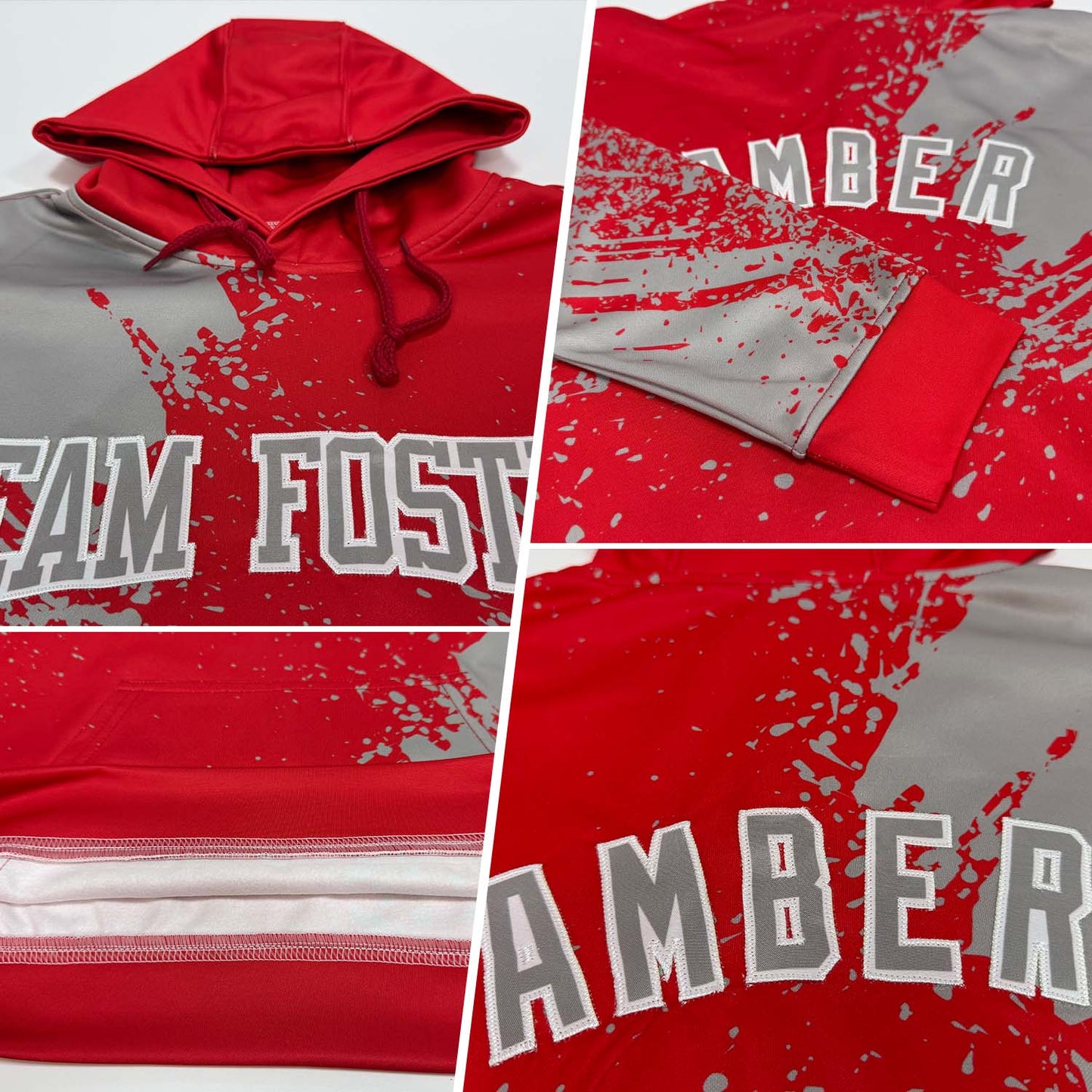 Custom Stitched Red Gray-White 3D Pattern Design Abstract Brush Stroke Sports Pullover Sweatshirt Hoodie view 2