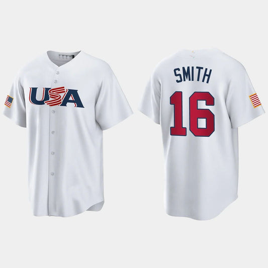 #16 WILL SMITH LOS ANGELES DODGERS 2023 WORLD BASEBALL CLASSIC USA REPLICA JERSEY ¨C WHITE Stitches Baseball Jerseys - Main View