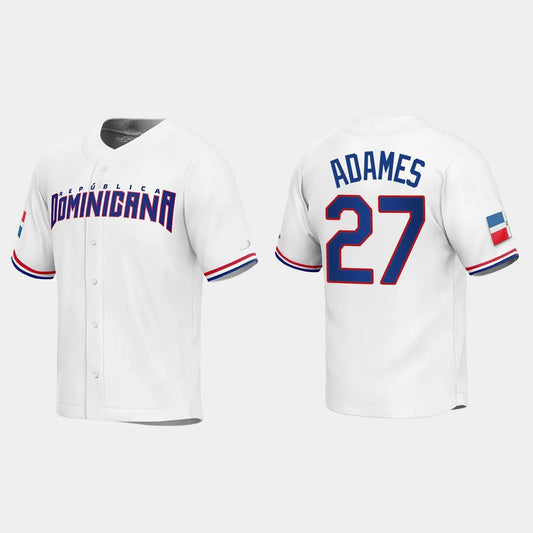#27 WILLY ADAMES DOMINICAN REPUBLIC BASEBALL 2023 WORLD BASEBALL CLASSIC REPLICA JERSEY ¨C WHITE Stitches Baseball Jerseys - Main View