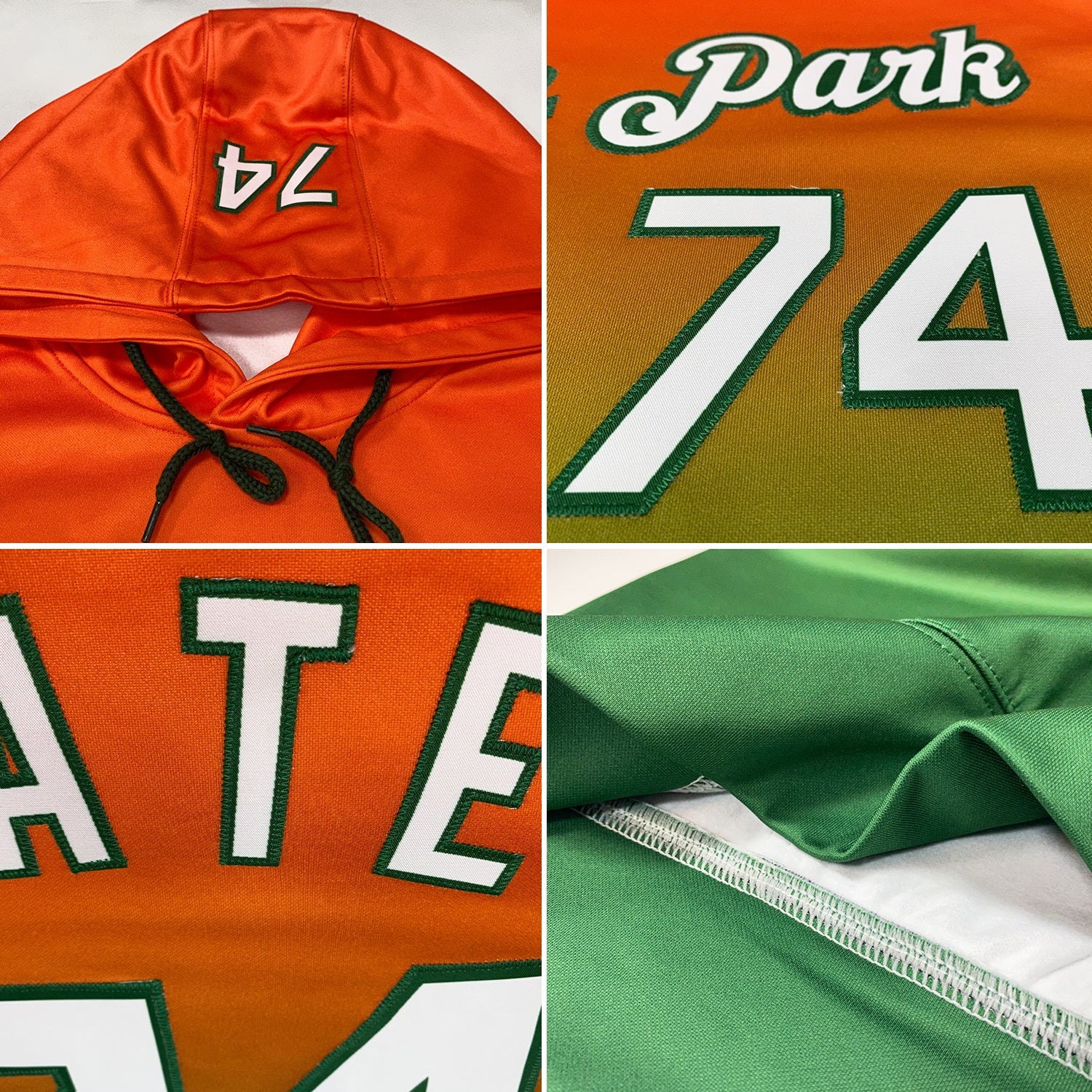 Custom Stitched Orange White-Green Fade Fashion Sports Pullover Sweatshirt Hoodie view 2