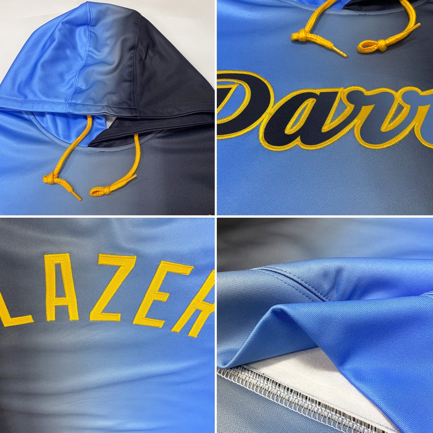 Custom Stitched Black Powder Blue-Gold Gradient Fashion Sports Pullover Sweatshirt Hoodie view 2
