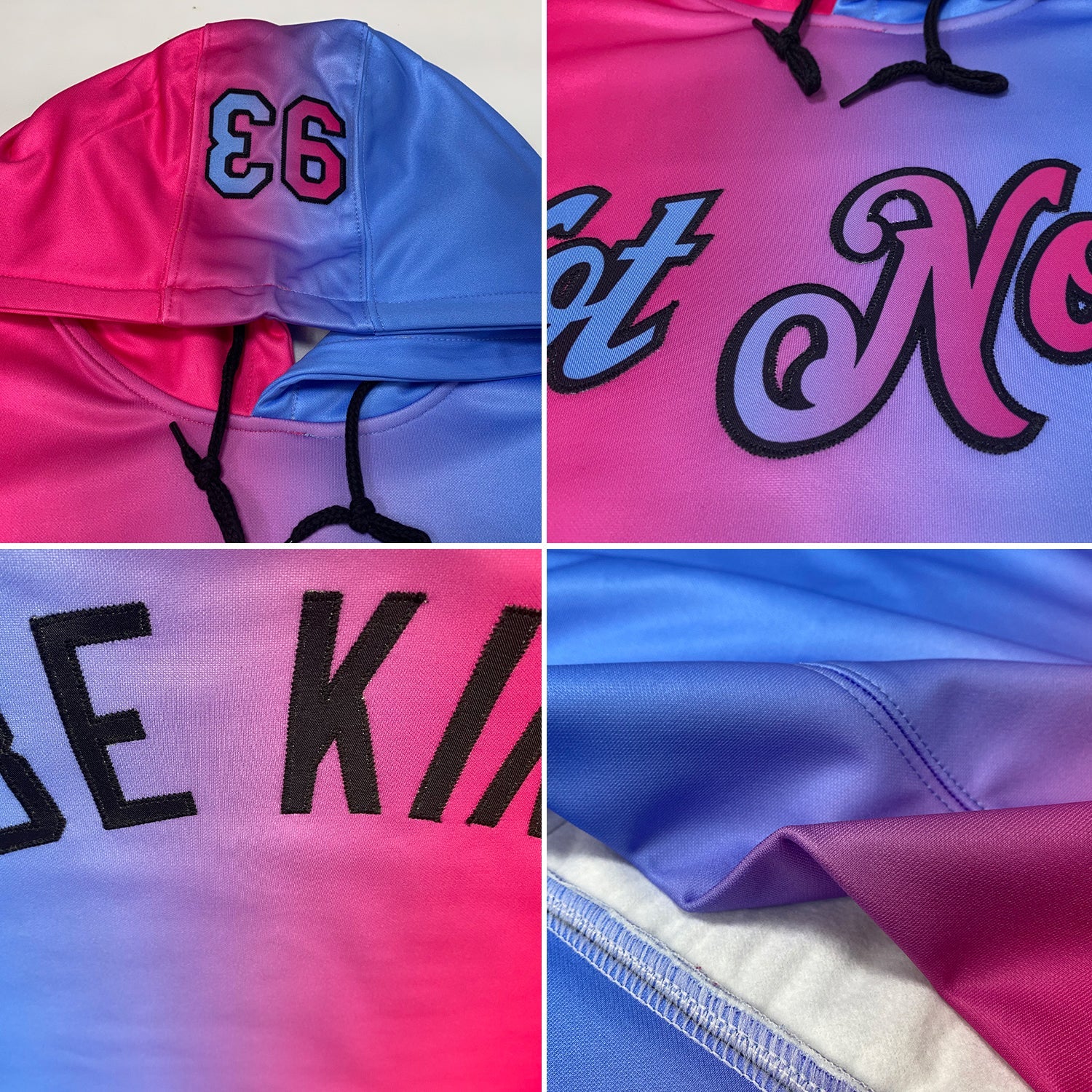 Custom Stitched Powder Blue Pink-Black Gradient Fashion Sports Pullover Sweatshirt Hoodie view 2