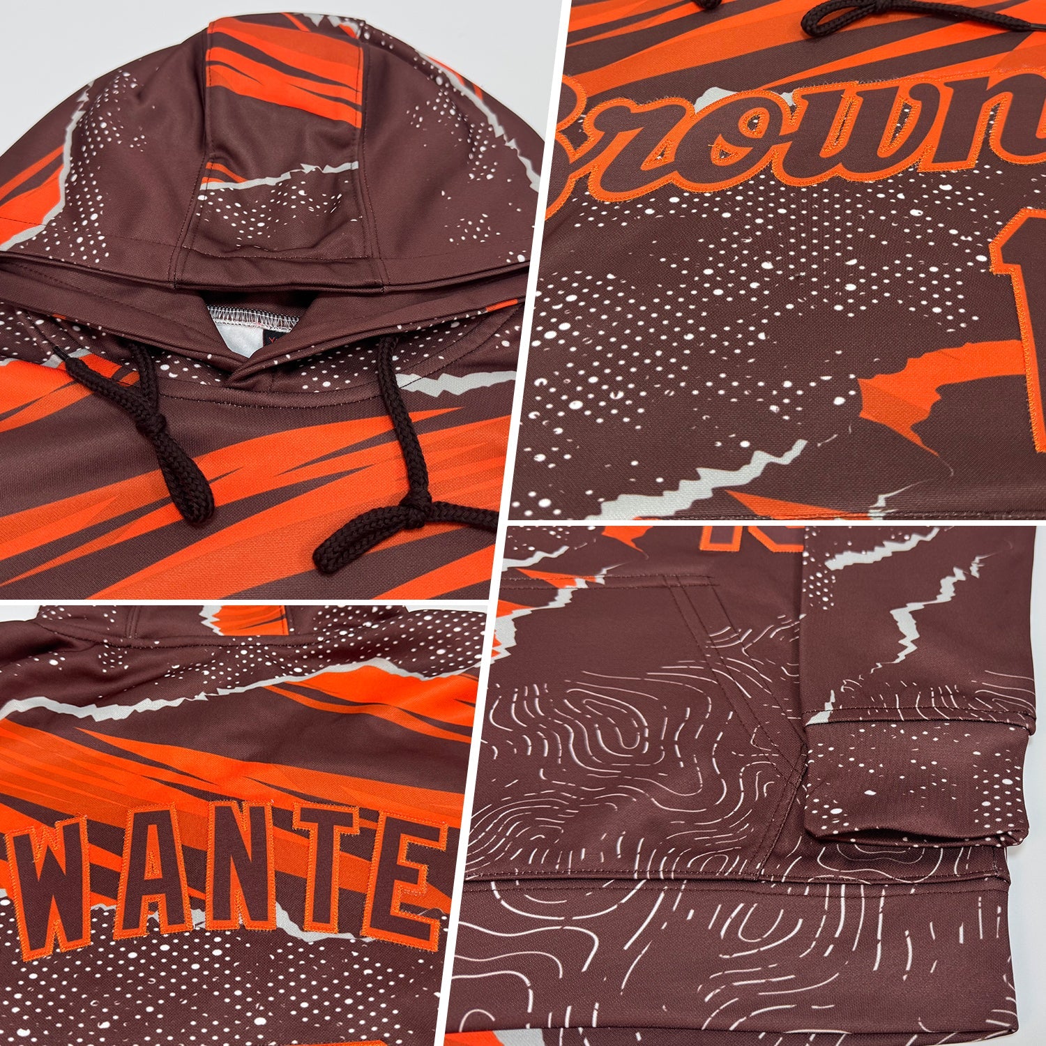 Custom Stitched Brown Orange 3D Pattern Design Torn Paper Style Sports Pullover Sweatshirt Hoodie view 2