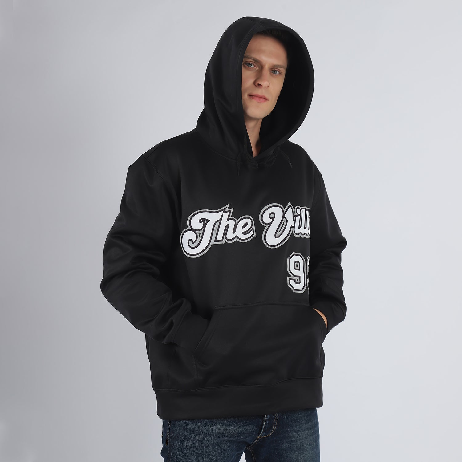 Custom Stitched Black White-Gray Sports Pullover Sweatshirt Hoodie view 2
