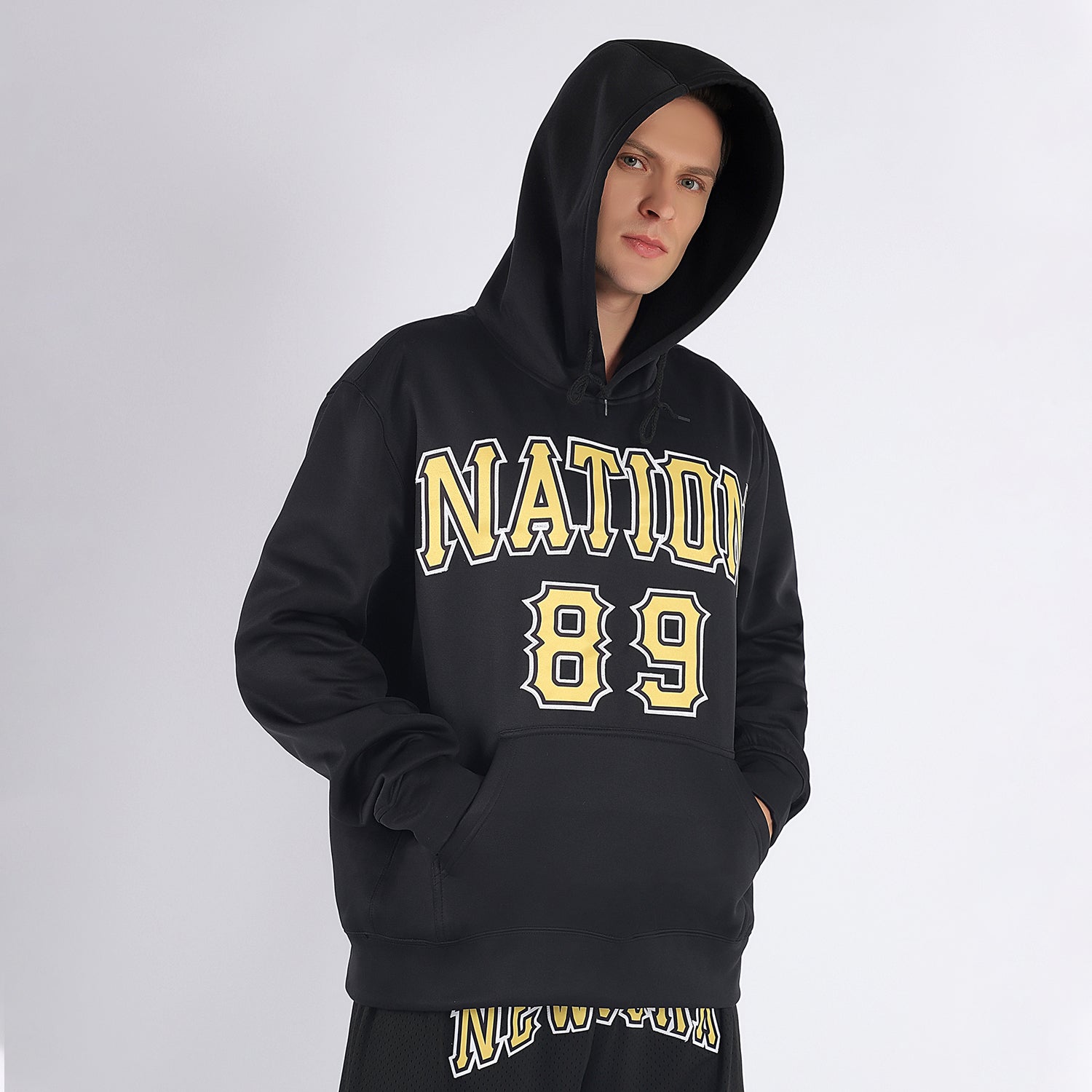Custom Stitched Black Gold-White Sports Pullover Sweatshirt Hoodie view 2