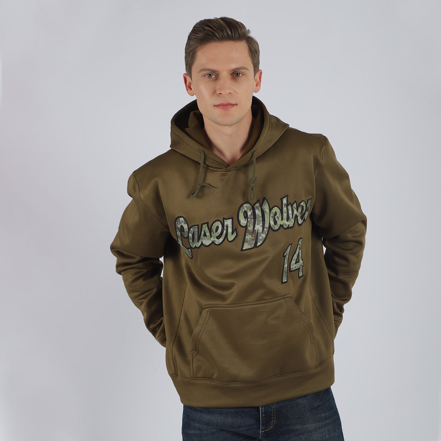 Custom Stitched Olive Camo-Black Sports Pullover Sweatshirt Salute To Service Hoodie view 2