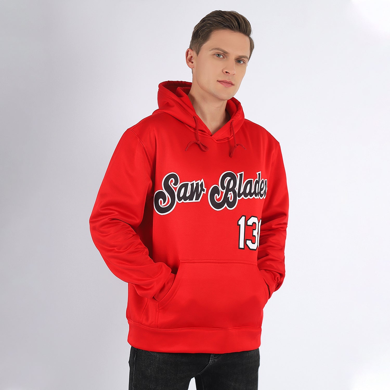 Custom Stitched Red Black-White Sports Pullover Sweatshirt Hoodie view 2