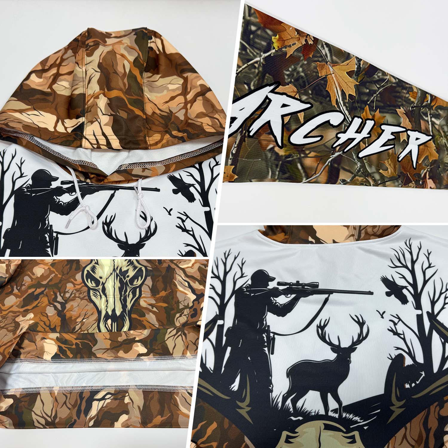 Custom Camo White-Black 3D Gun Hunter Deer Hunting Sports Pullover Sweatshirt Hoodie view 2