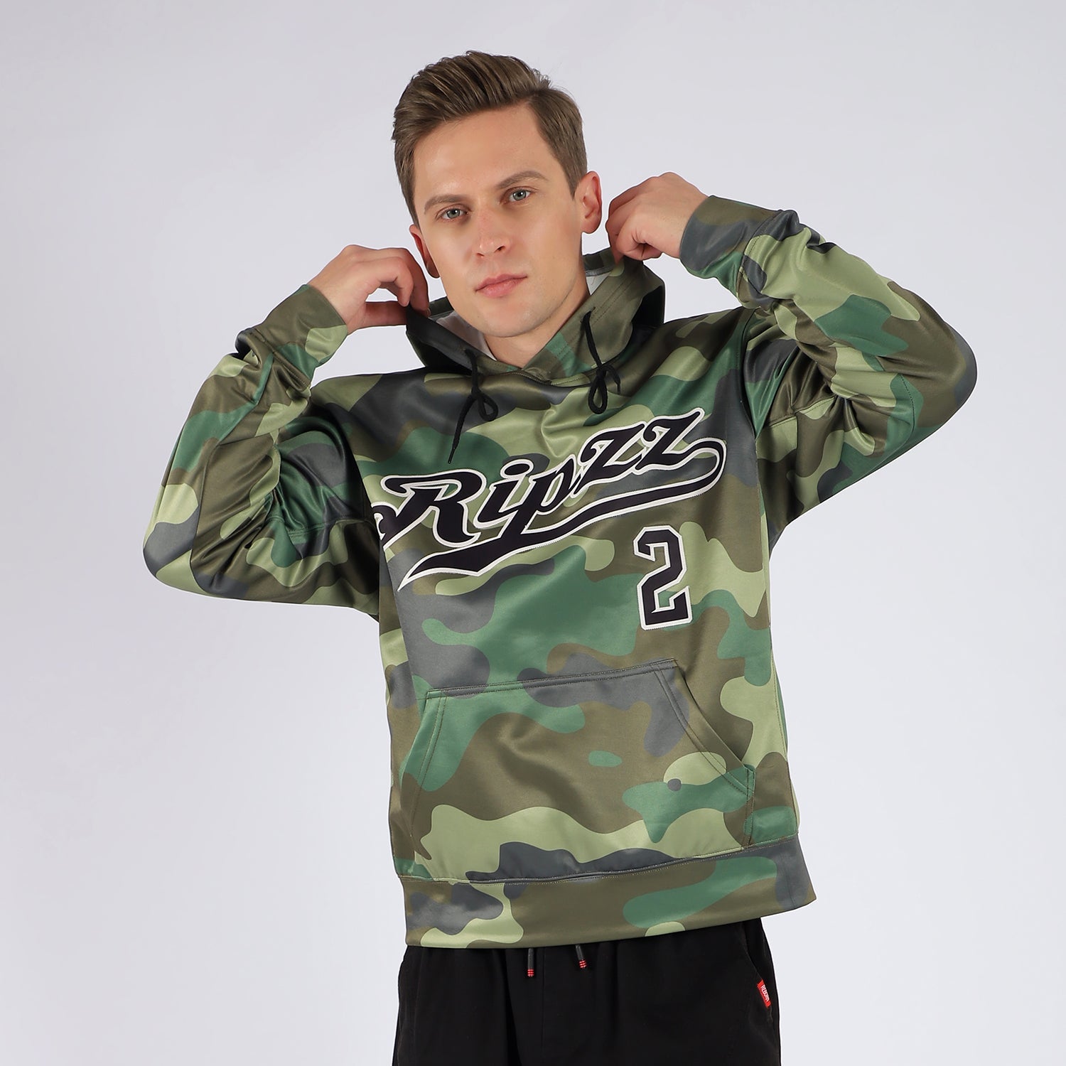 Custom Stitched Camo Black-Cream Sports Pullover Sweatshirt Salute To Service Hoodie view 2