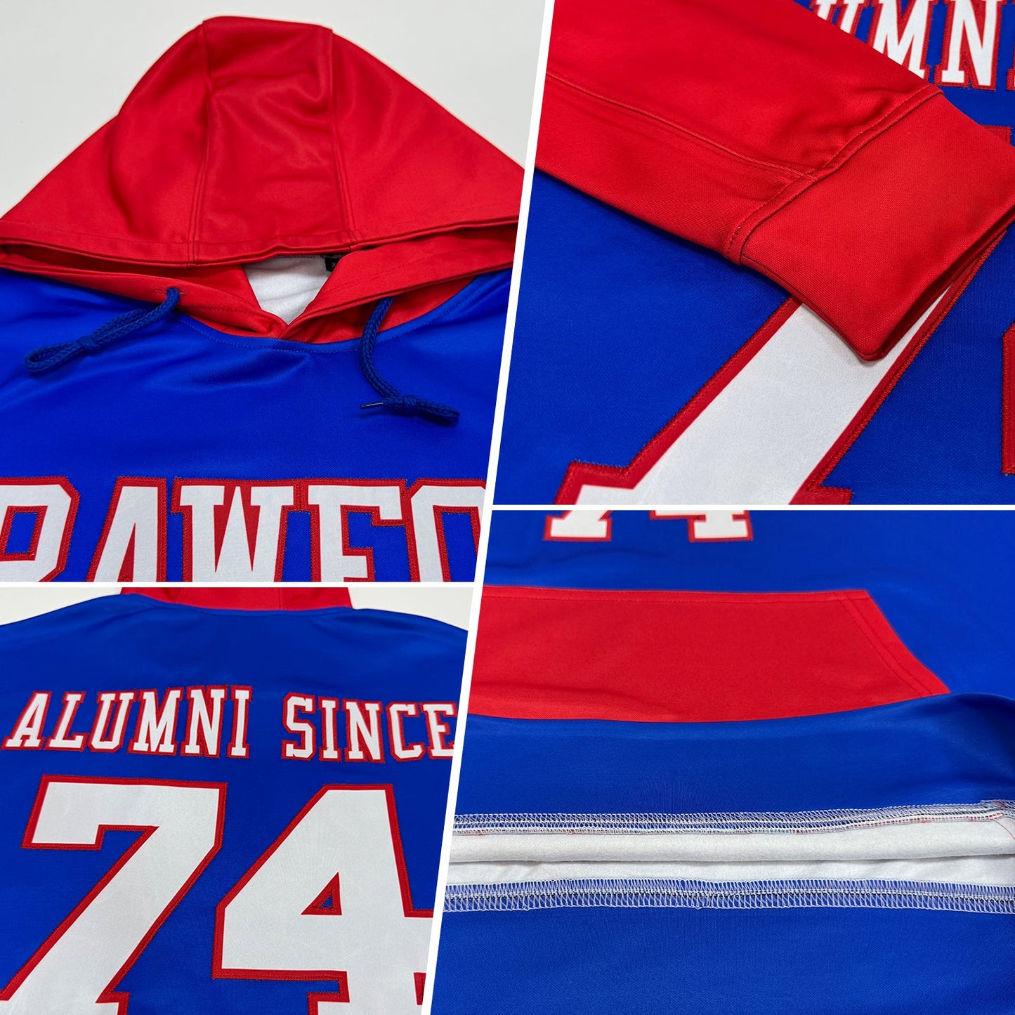 Custom Stitched Royal White-Red Sports Pullover Sweatshirt Hoodie view 2