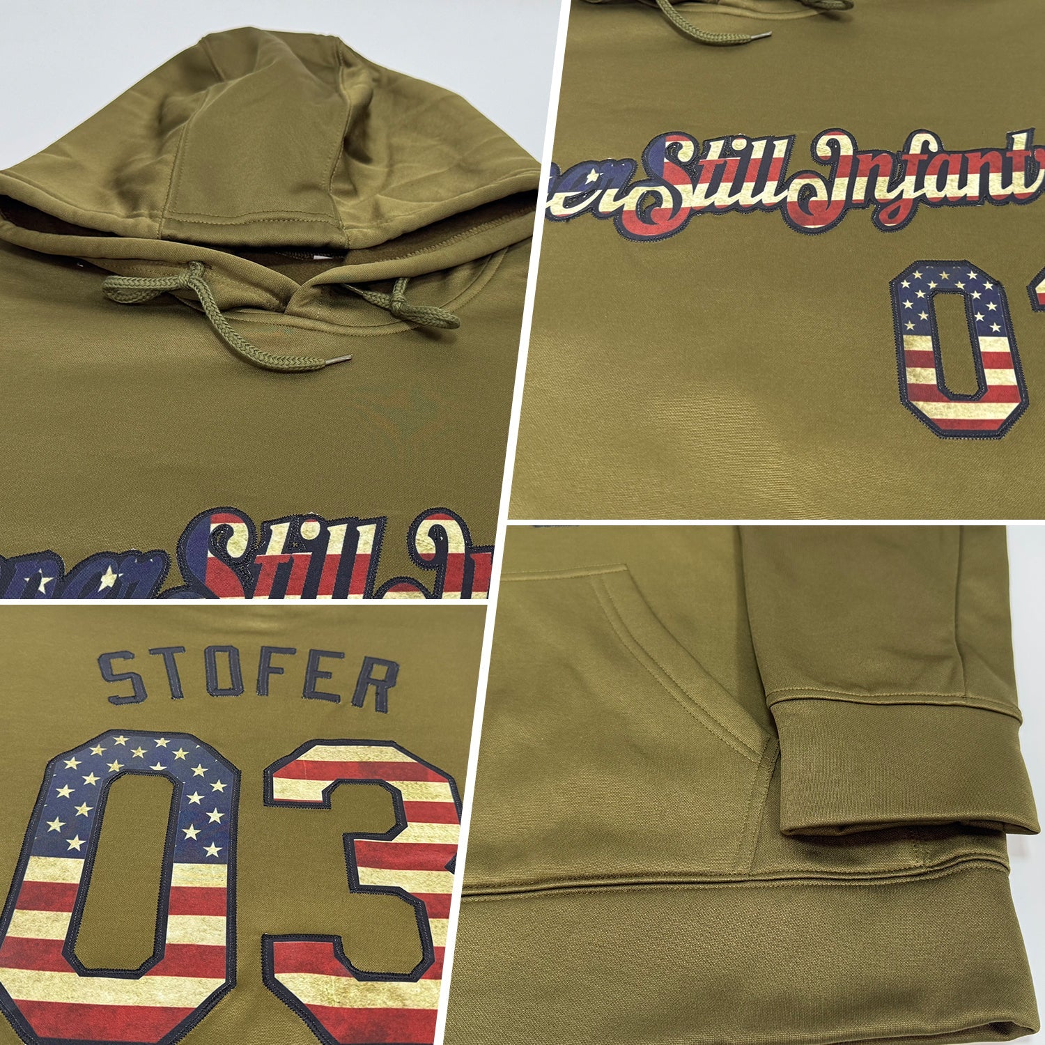 Custom Stitched Olive Vintage USA Flag-Black Sports Pullover Sweatshirt Salute To Service Hoodie view 2
