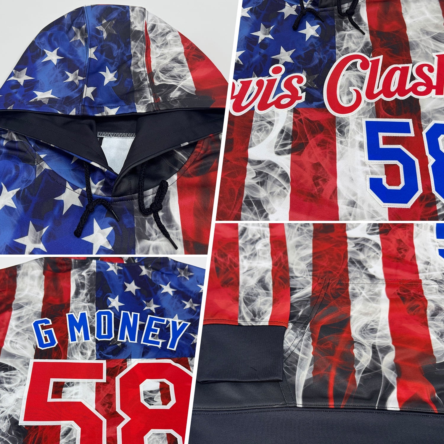Custom Stitched White Red Royal-Black 3D American Flag Fashion Sports Pullover Sweatshirt Hoodie view 2