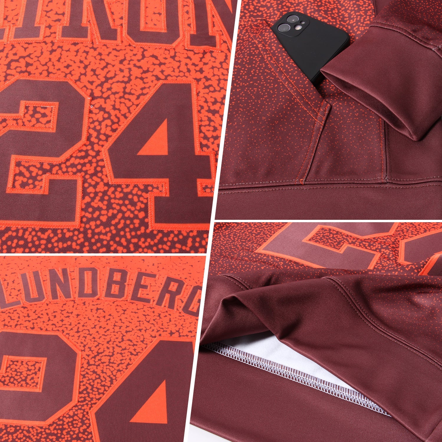 Custom Stitched Orange Brown Fade Fashion Sports Pullover Sweatshirt Hoodie view 2