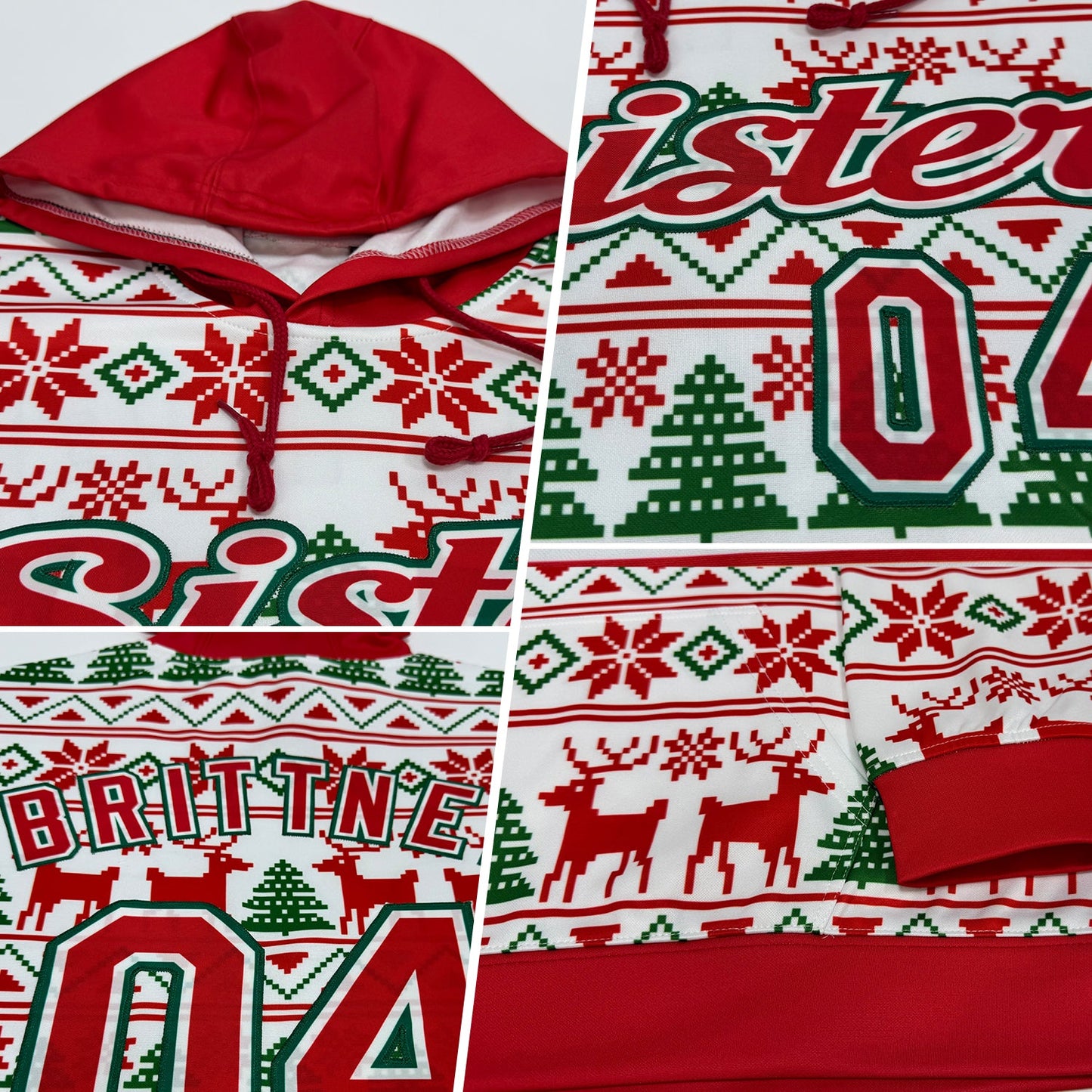 Custom Stitched White Red-Kelly Green Christmas 3D Sports Pullover Sweatshirt Hoodie view 2