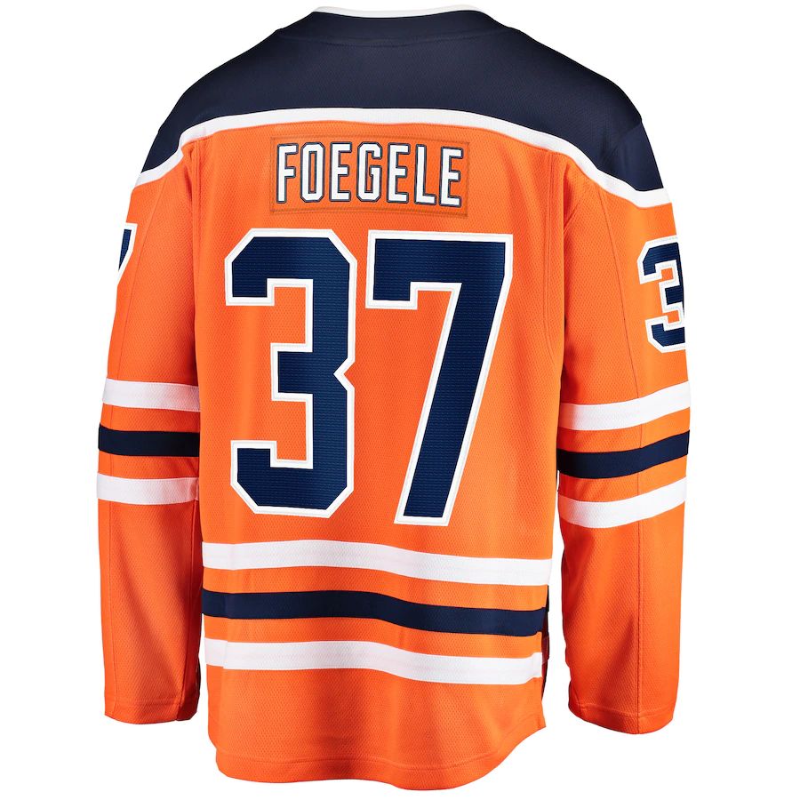 E.Oilers #37 Warren Foegele Fanatics Branded Home Breakaway Player Jersey  Orange Stitched American Hockey Jerseys - Main View