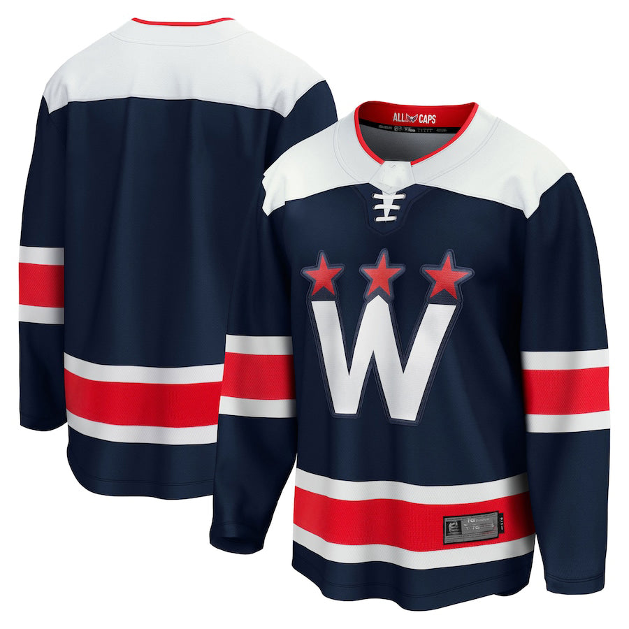 W.Capitals Fanatics Branded 2020-21 Alternate Premier Breakaway Jersey Navy Stitched American Hockey Jerseys - Main View