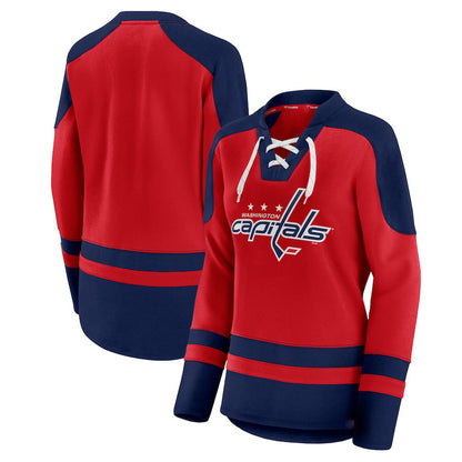 W.Capitals Fanatics Branded Net Gain Fleece V-Neck Pullover Sweatshirt Red Navy Stitched American Hockey Jerseys - Main View