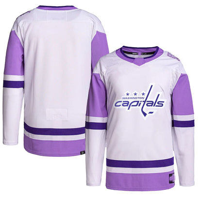 W.Capitals Hockey Fights Cancer Primegreen Authentic Blank Practice Jersey White Purple Stitched American Hockey Jerseys - Main View