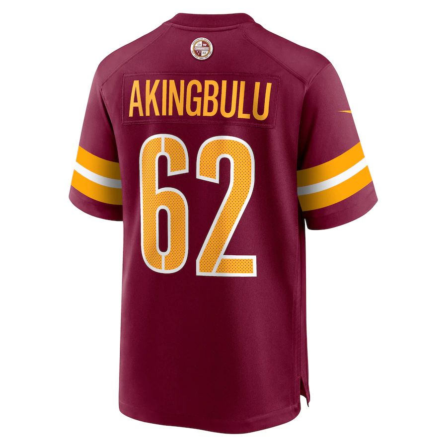 W.Commanders #62 Alex Akingbulu Burgundy Game Player Jersey Stitched American Football Jerseys - Main View