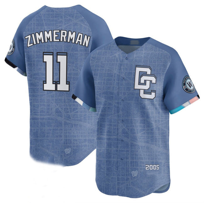Washington Nationals #11 Ryan Zimmerman Blue 2025 City Connect Limited Stitched Baseball Jersey - Main View