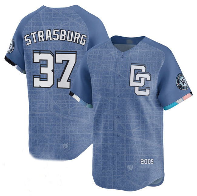 Washington Nationals #37 Stephen Strasburg Blue 2025 City Connect Limited Stitched Baseball Jersey - Main View