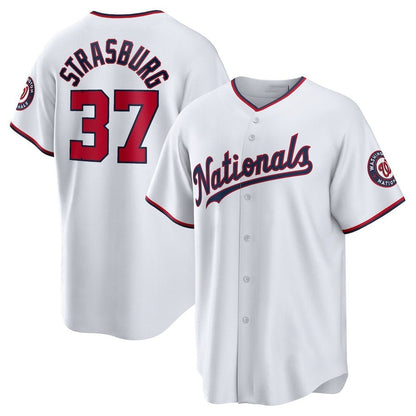 Washington Nationals #37 Stephen Strasburg Home Replica Jersey - White Stitched Baseball Jersey - Main View