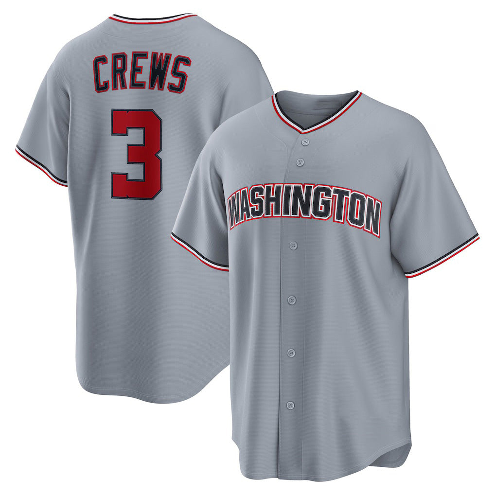 Washington Nationals #3 Dylan Crews Gray Road Replica Stitched Baseball Jersey - Main View
