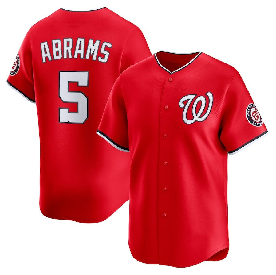 Washington Nationals #5 CJ Abrams 2nd Alternate Limited Player Jersey - Red Stitched Baseball Jersey - Main View