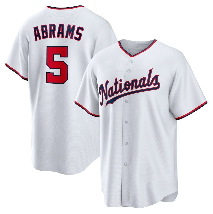 Washington Nationals #5 CJ Abrams Home Replica Player Jersey - White Stitched Baseball Jersey - Main View