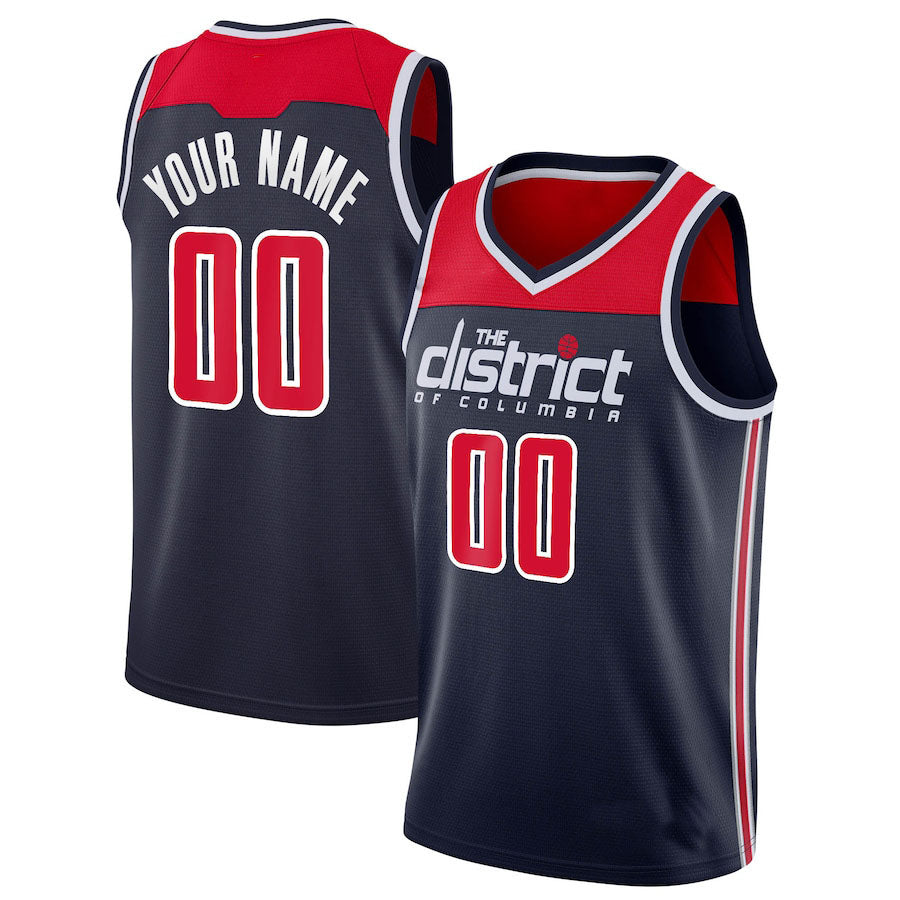 Custom W.Wizards Swingman Jersey Navy Statement Edition Stitched Basketball Jersey - Main View